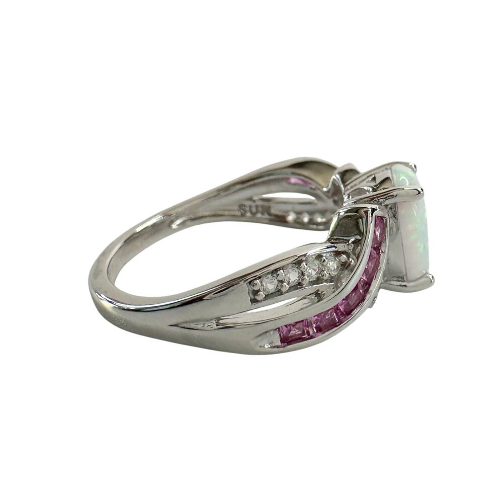 Beautiful Lab Created Opal & Sapphire Ring - Size 7 - Picture 5 of 15